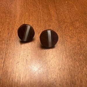 Brown and White Round Earrings